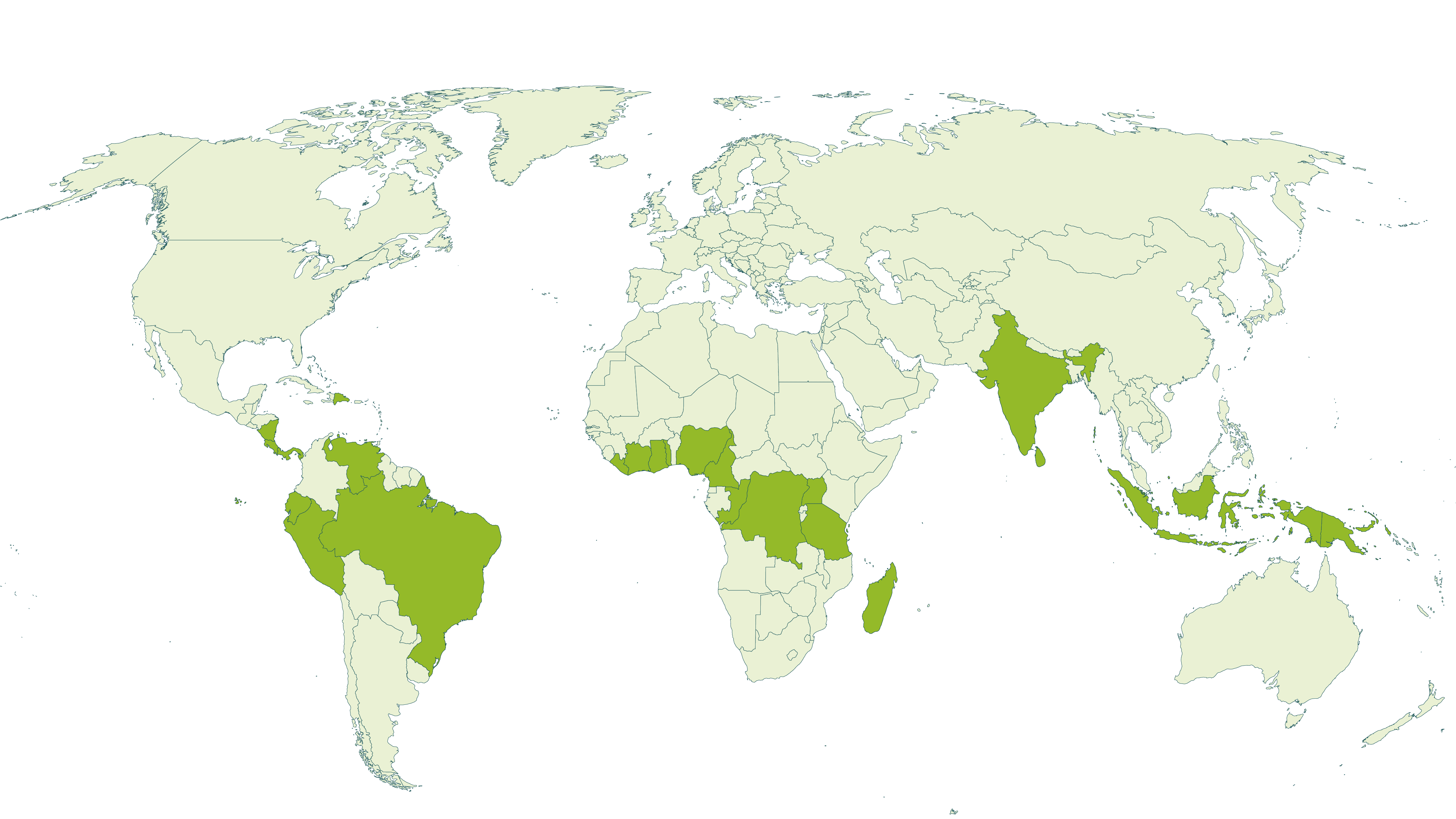 Map of current Rainforest Alliance certified cocoa farms